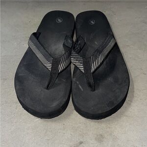 Men's Black Flip Flop Sandals with Striped Webbing